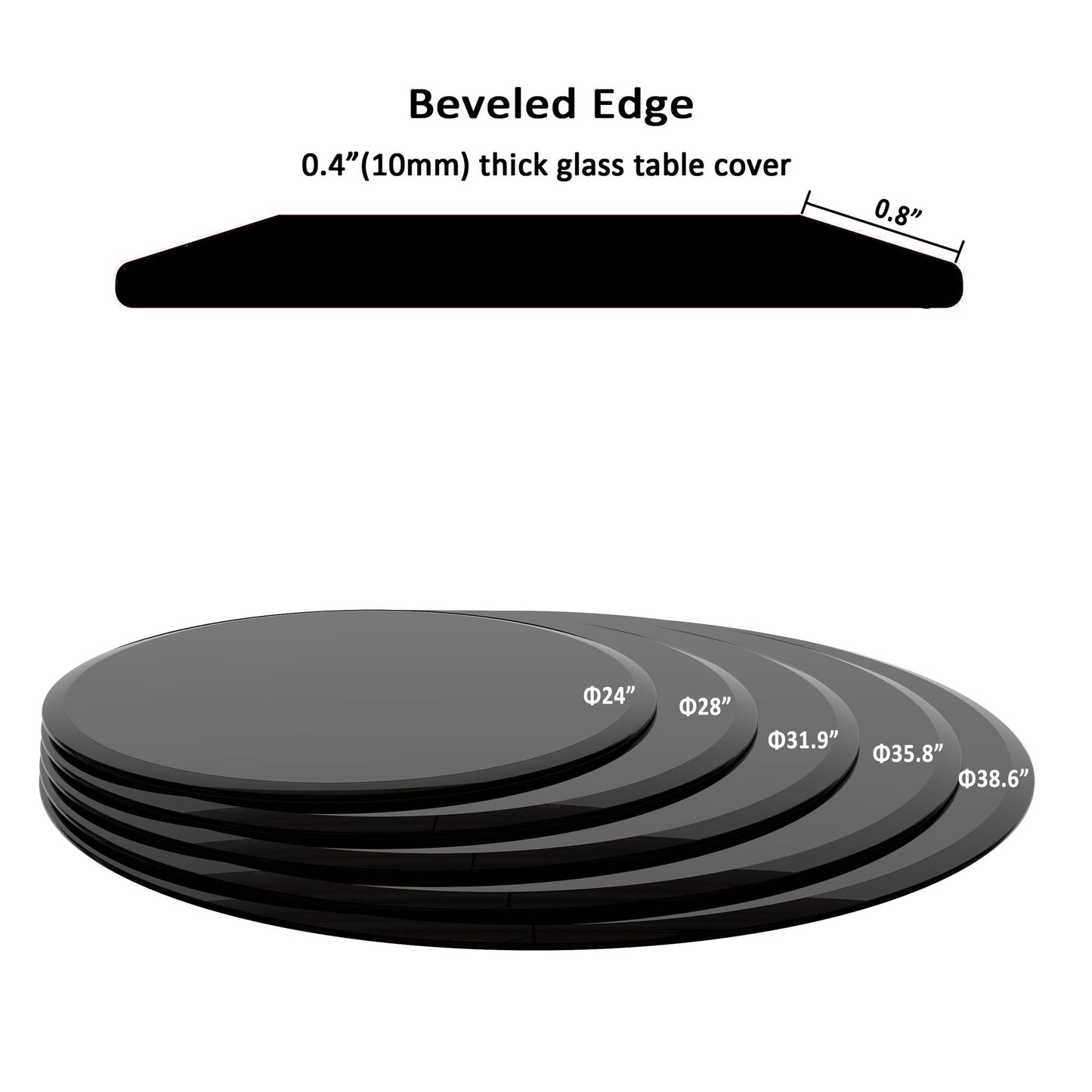 38.6" Round Tempered Glass Table Top Glass Beveled Polished Edge
