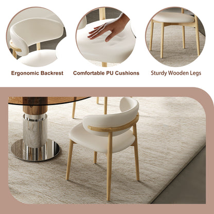 Round Dining Table With Tempered Glass Top - Brown