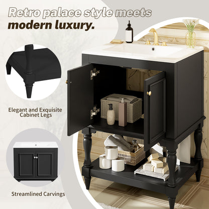 Modern Bathroom Vanity With Sink, Rectangular Cabinet With Open Shelf And Closed Storage