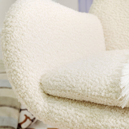 Rocking Chair Nursery, Teddy Upholstered Rocker Glider Chair With High Backrest, Adjustable Headrest & Pocket, Comfy Glider Chair For Nursery, Bedroom, Living Room, Offices, Rubber Wood