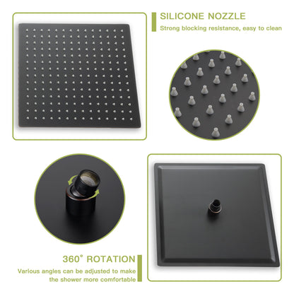 Shower System With Waterfall Tub Spout And 16" Ceiling Mount Square Rain Shower - Oil-Rubbed Bronze