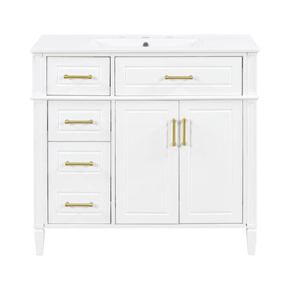 Bathroom Vanity With Sink, 4 Drawers, 2 Doors
