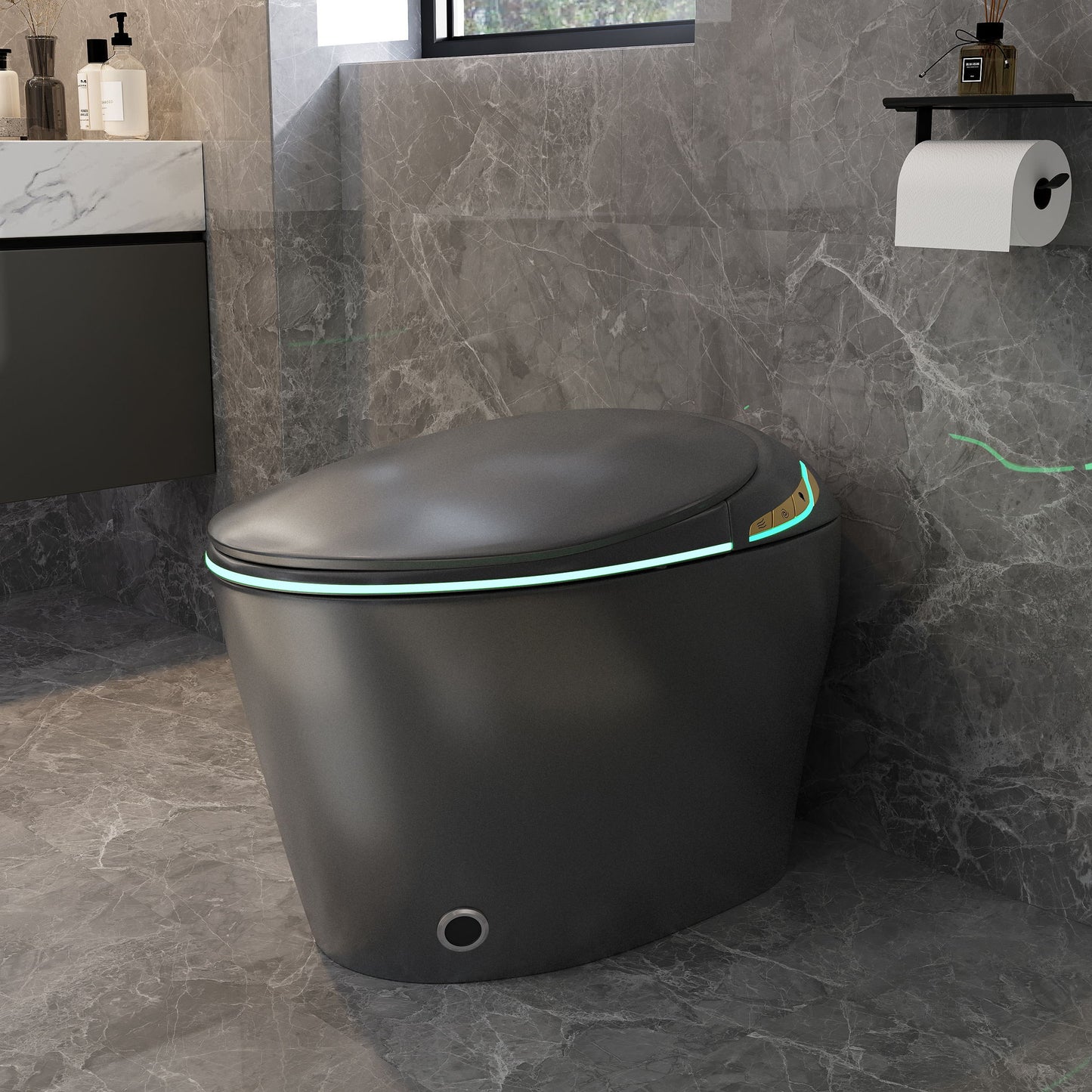 Unique Smart Toile With Built In Bidet, Auto Open / Close Seat, Foot Sensor, LED Display, Night Light, Warm Water & Dryer Ceramic