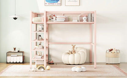 Loft Bed With 4 Tier Shelves And Storage