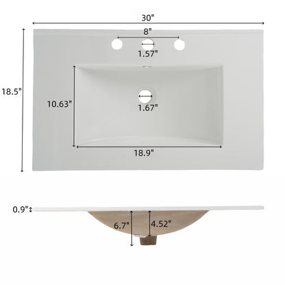 Freestanding Bathroom Vanity With Ceramic Sink, 2 Full Extension Drawers