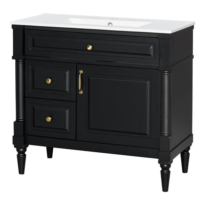 Freestanding Bathroom Vanity With Sink, Adjustable Shelf, Flip Drawer