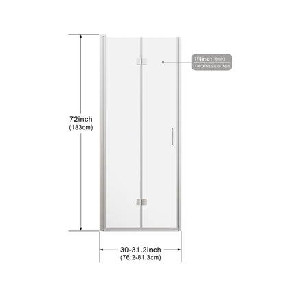 Frameless Bi Fold Shower Doors 30" W X 72" H - Chrome