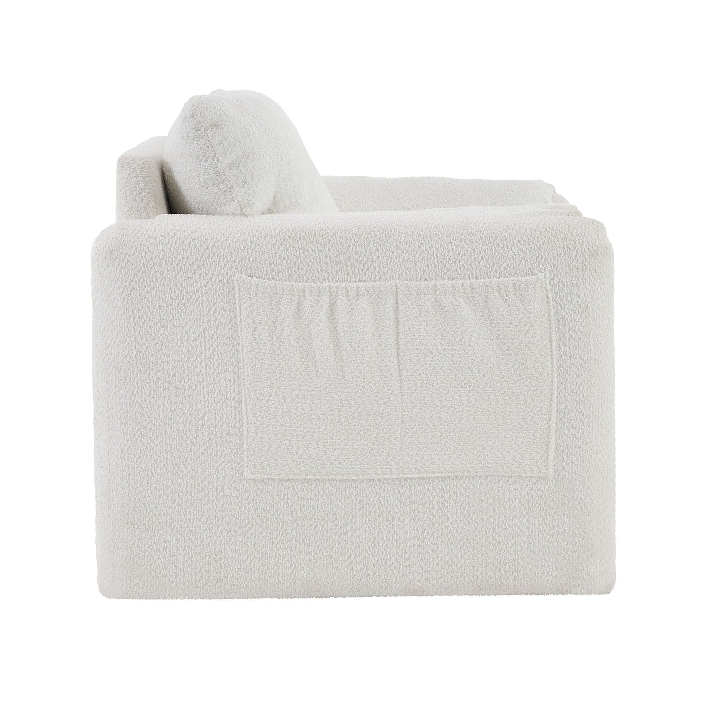 Fixed Modern Accent Chair Single Seater Plush Chenille Lounge Chair With High Resilience Cushion - Ivory White