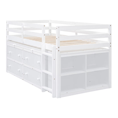 Loft Bed With Retractable Writing Desk And 4 Drawers, With Lateral Portable Desk And Shelves