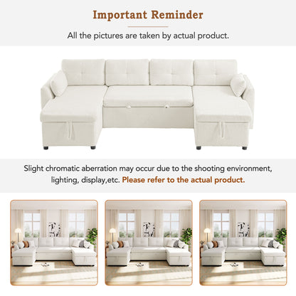 U-Shaped Sectional Sofa Bed With Storage And USB Ports