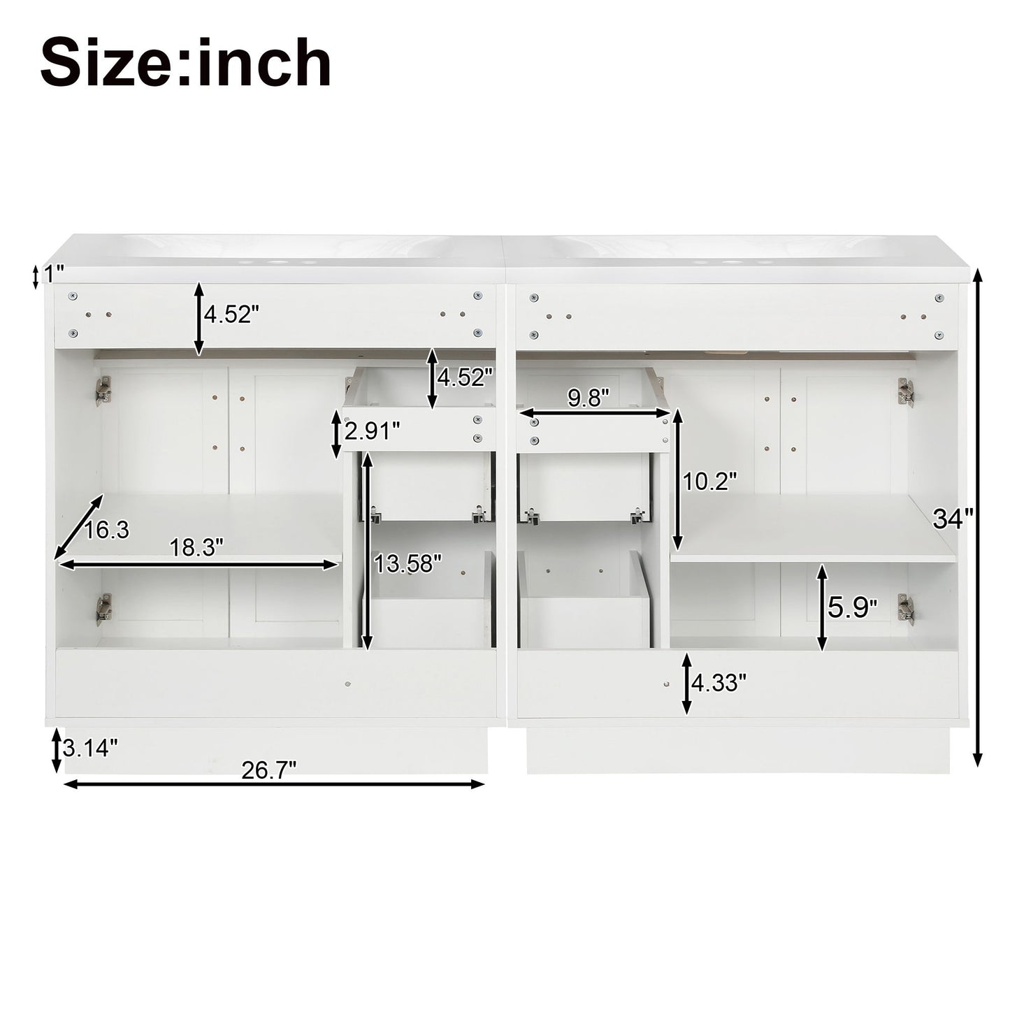 Bathroom Vanity With 2 Doors, 2 Drawers, Adjustable Shelf, Hidden Slides & Soft Close Hinges
