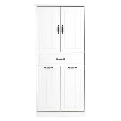 Modern Bathroom Storage Cabinet With Two Laundry Baskets, One Drawer, Adjustable Shelf