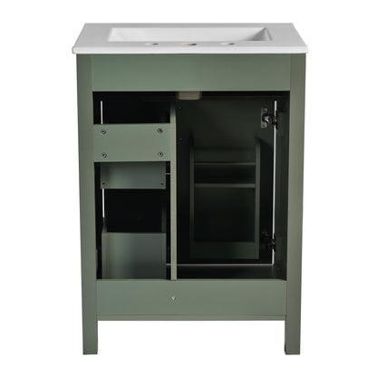 Elegant Bathroom Vanity With Ceramic Sink, Soft Close Doors And Drawers, Double Storage Racks