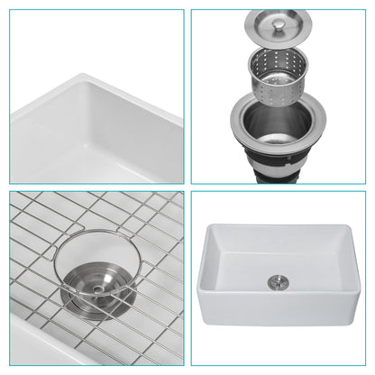 Apron Front Reversible Single Bowl Kitchen Sink & Grid And Strainer