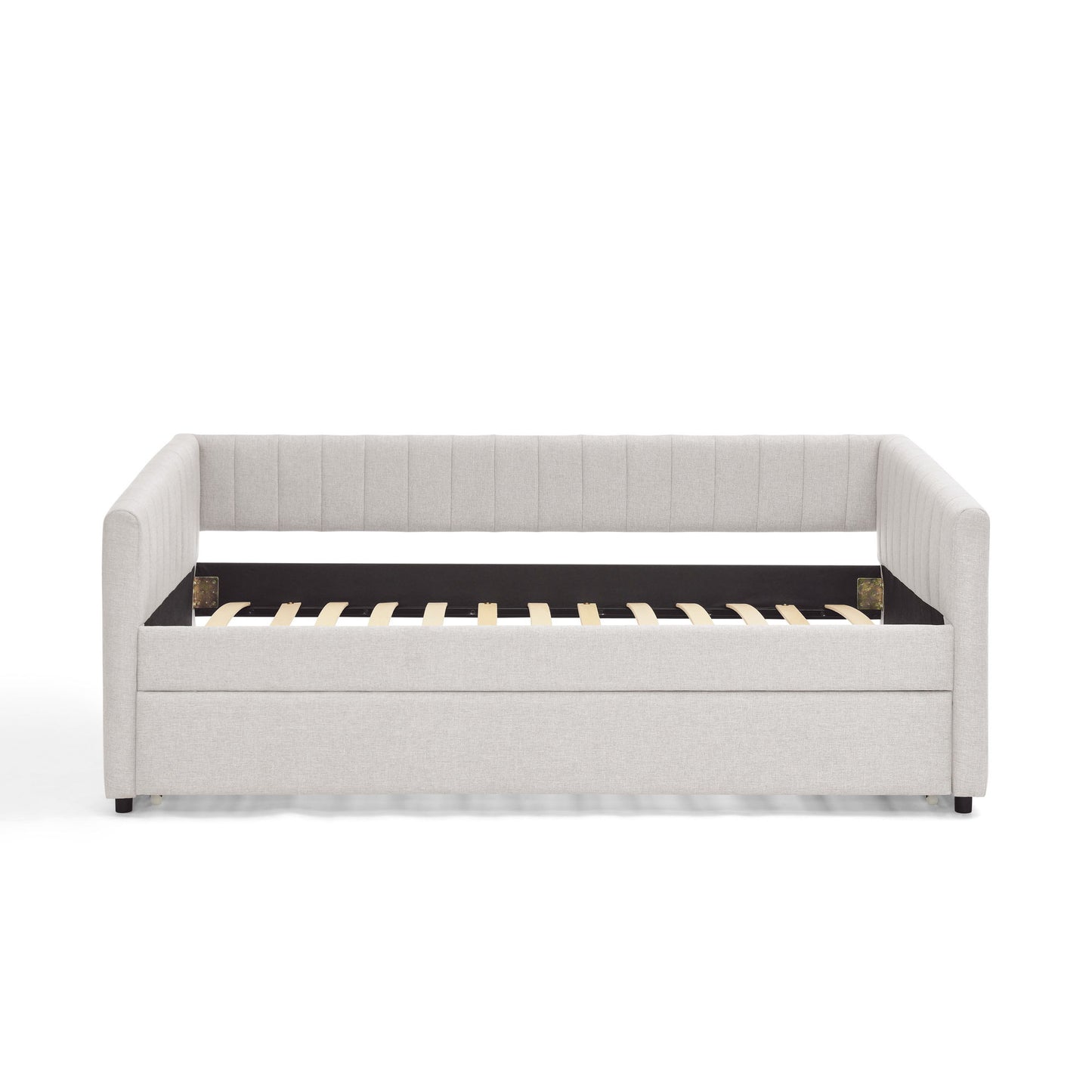Upholstered Daybed With Trundle With Vertical Stripes