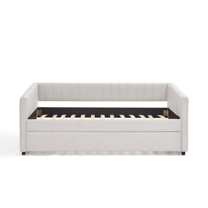 Upholstered Daybed With Trundle With Vertical Stripes