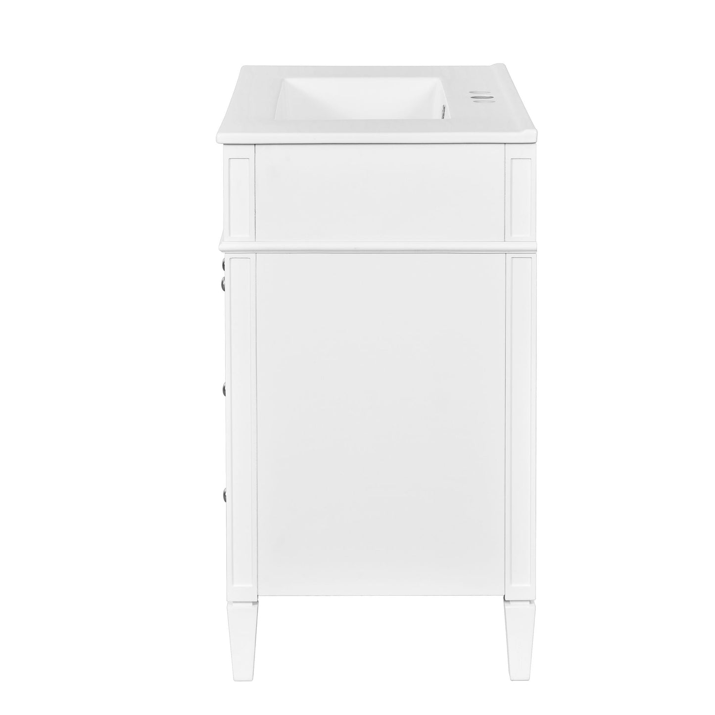 Bathroom Vanity With Top Sink, 2 Doors And 3 Drawers, Freestanding Set With Mirror Cabinet
