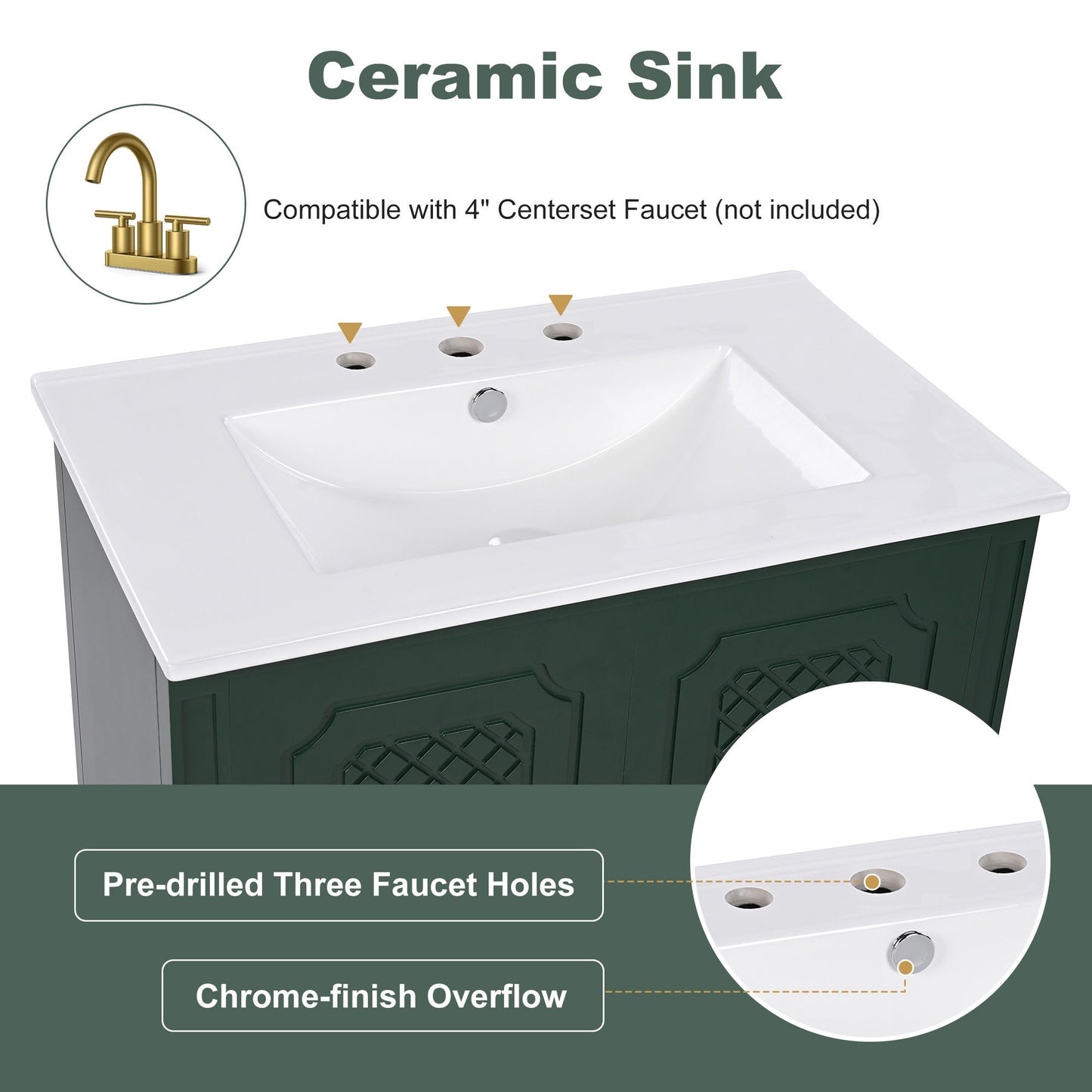 Bathroom Vanity With Sink, Soft Closing Door, Multi Functional Storage