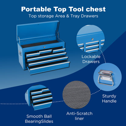 8 Drawer Rolling Tool Chest With 2 In 1 Detachable Top Box, Lockable Wheels