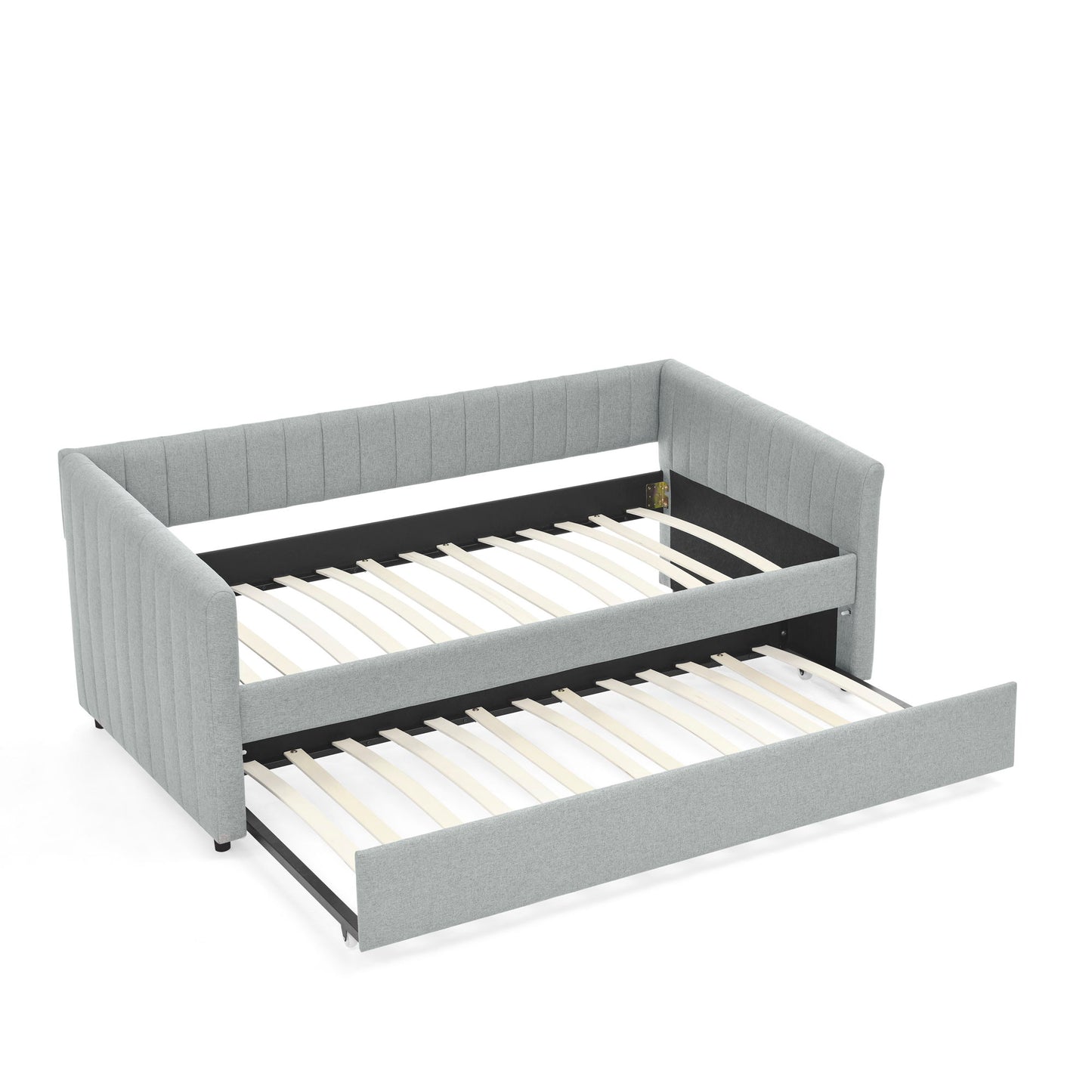 Upholstered Daybed With Trundle With Vertical Stripes