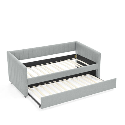 Upholstered Daybed With Trundle With Vertical Stripes