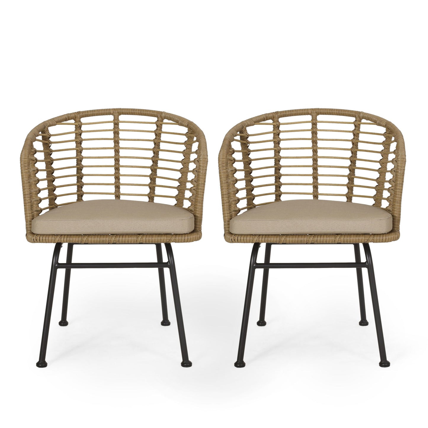Randy - Modern Wicker Chair With Water Resistant Cushions - Brown / Beige