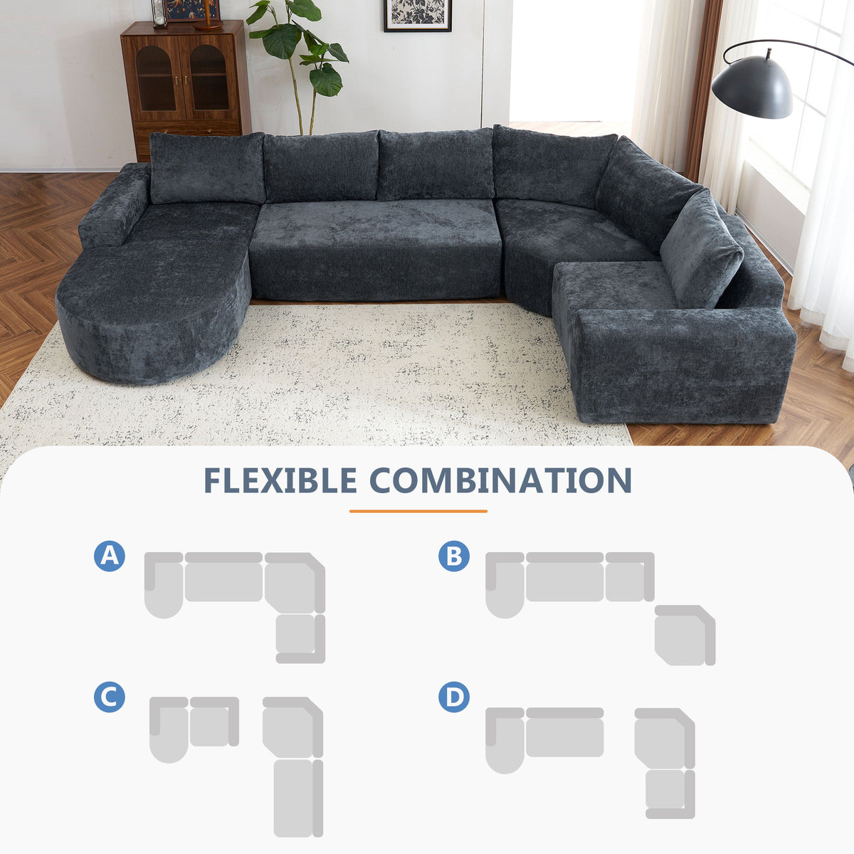 U-Shaped Oversized Modular Cloud Sectional Sofa With Deep Seat For Living Room