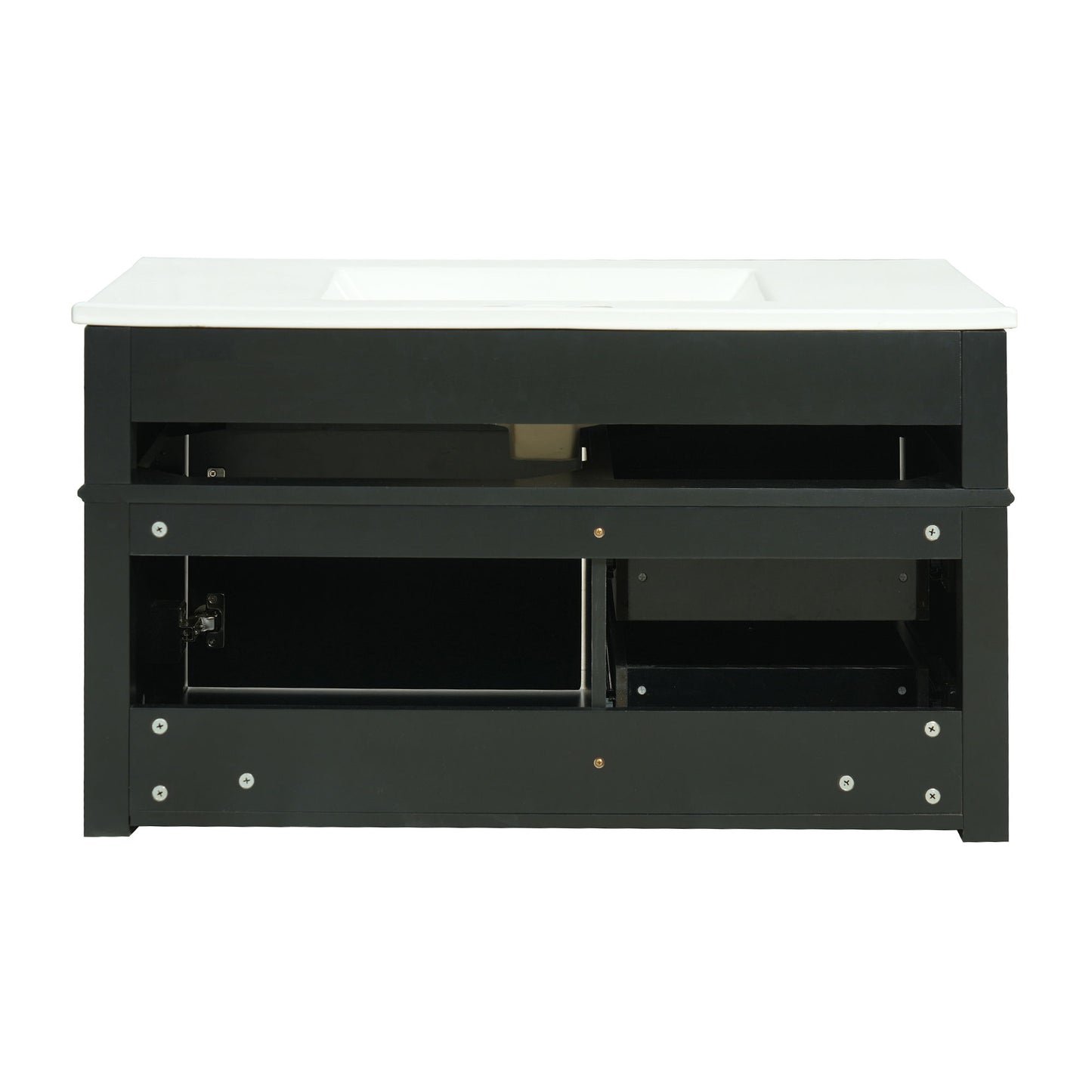Modern Wall Mounted Floating Cabinet With Double Drawer And Sink