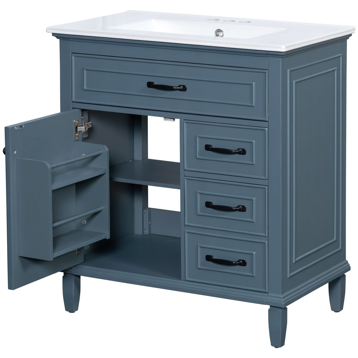 Bathroom Vanity With Sink Top, Flip Drawers, Adjustable Shelf