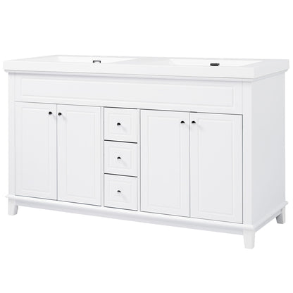 Bathroom Vanity With Double Sinks, 3 Drawers & 4 Doors - White