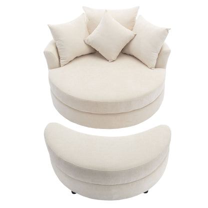 360° Swivel Accent Barrel Chair With Storage Ottoman & 4 Pillows, Modern Leisure Chair Round Accent For Living Room