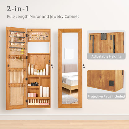 Jewelry Armoire Organizer With Full Length Mirror, Wall Mounted Lockable Cabinet With LED Light