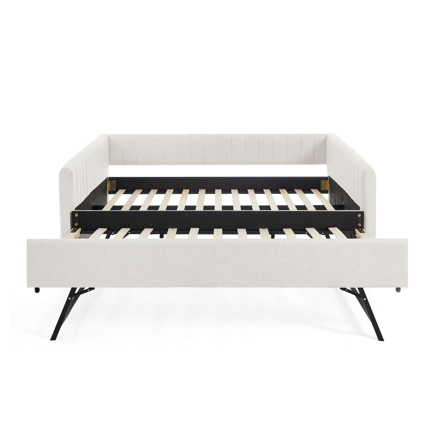 Upholstered Daybed With Trundle With Vertical Stripes