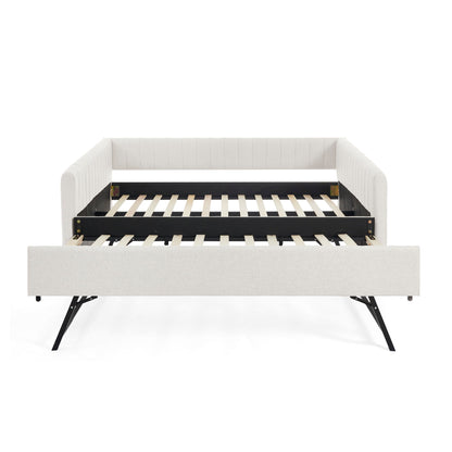 Upholstered Daybed With Trundle With Vertical Stripes