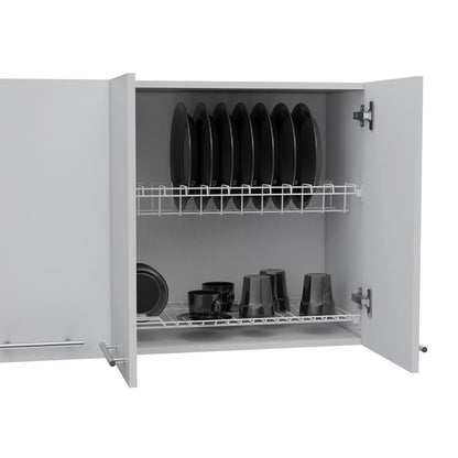 Wall Cabinet Four Doors, With Two Internal Shelves And Internal Plate And Glass Organizer - White