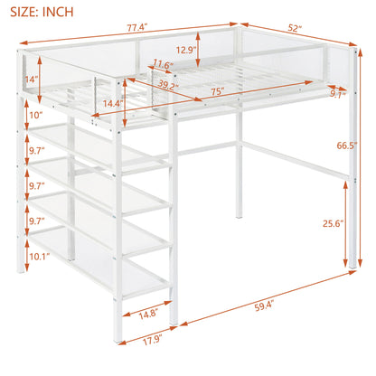Loft Bed With 4 Tier Shelves And Storage