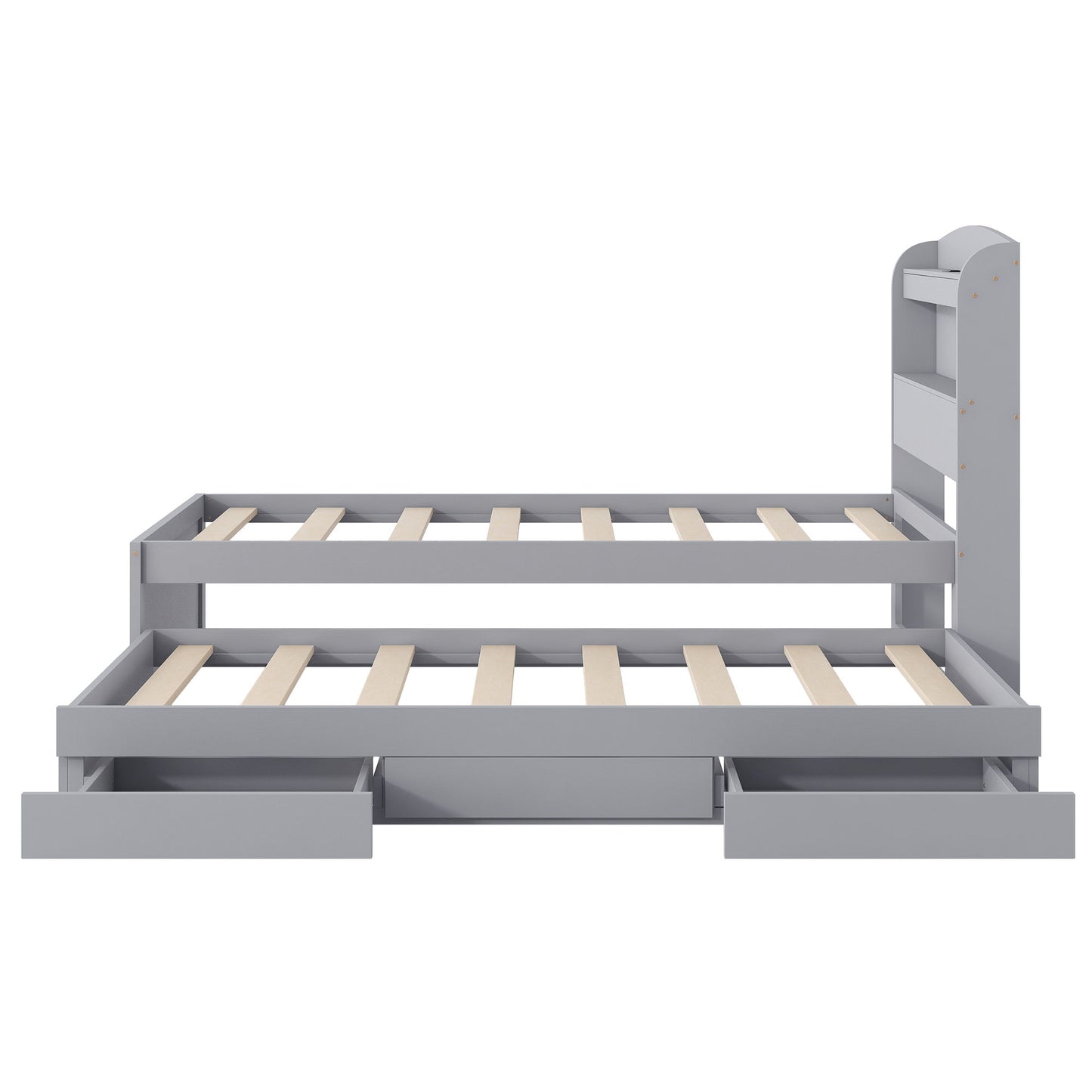 Platform Bed With LED Headboard, Charging Station, Trundle And 2 Drawers