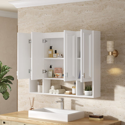Bathroom Cabinet With 3 Adjustable Shelves Wall Mounted Medicine Cabinet, Soft Closing Hinges, Open Shelving Design - White