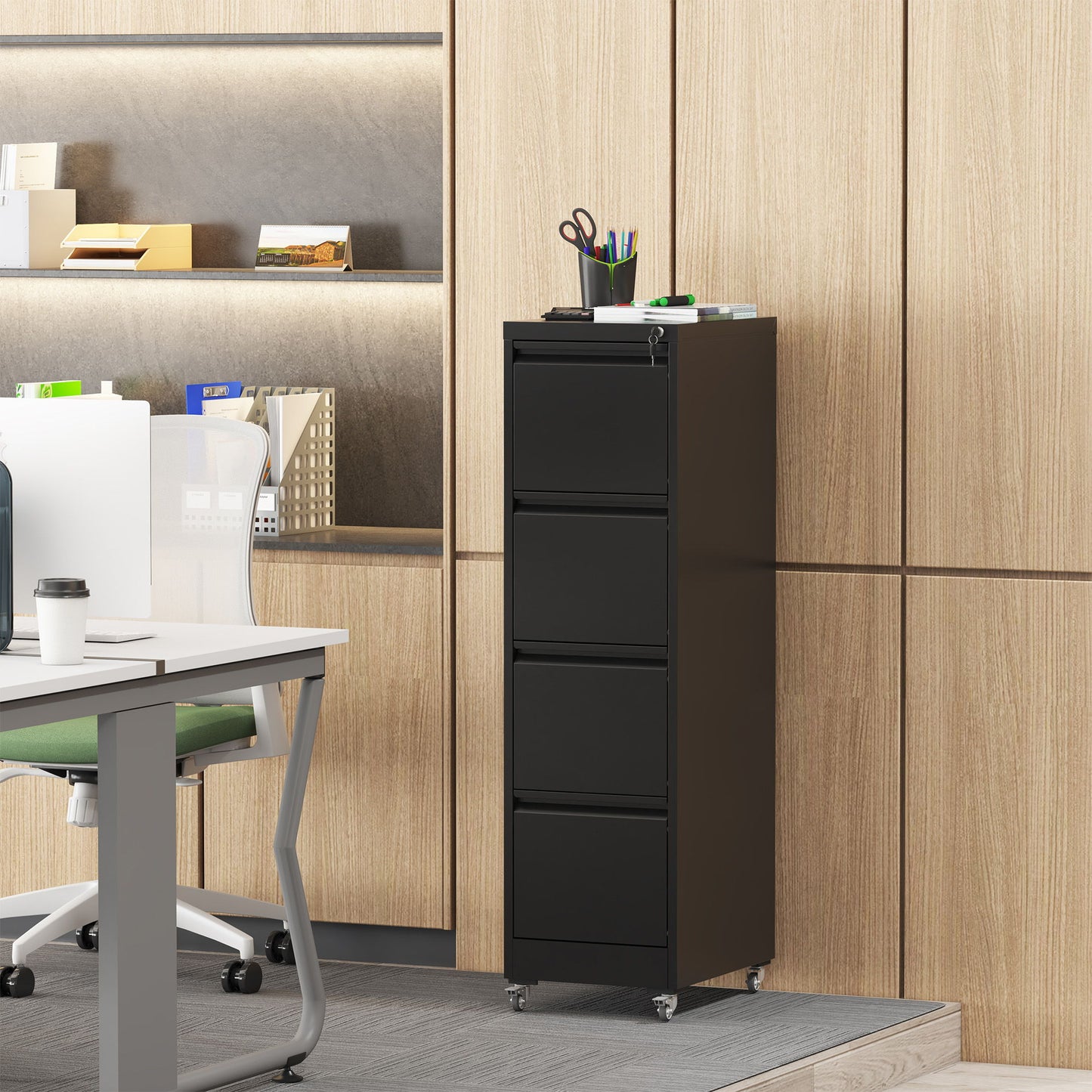 Drawer Metal Locking Vertical File Cabinet With Wheels Heavy Duty Lockable Storage