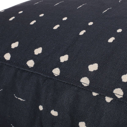 Dalm - Fabric Square Pouf Ottoman With Polystyrene Beads Filling - Dark Blue / White