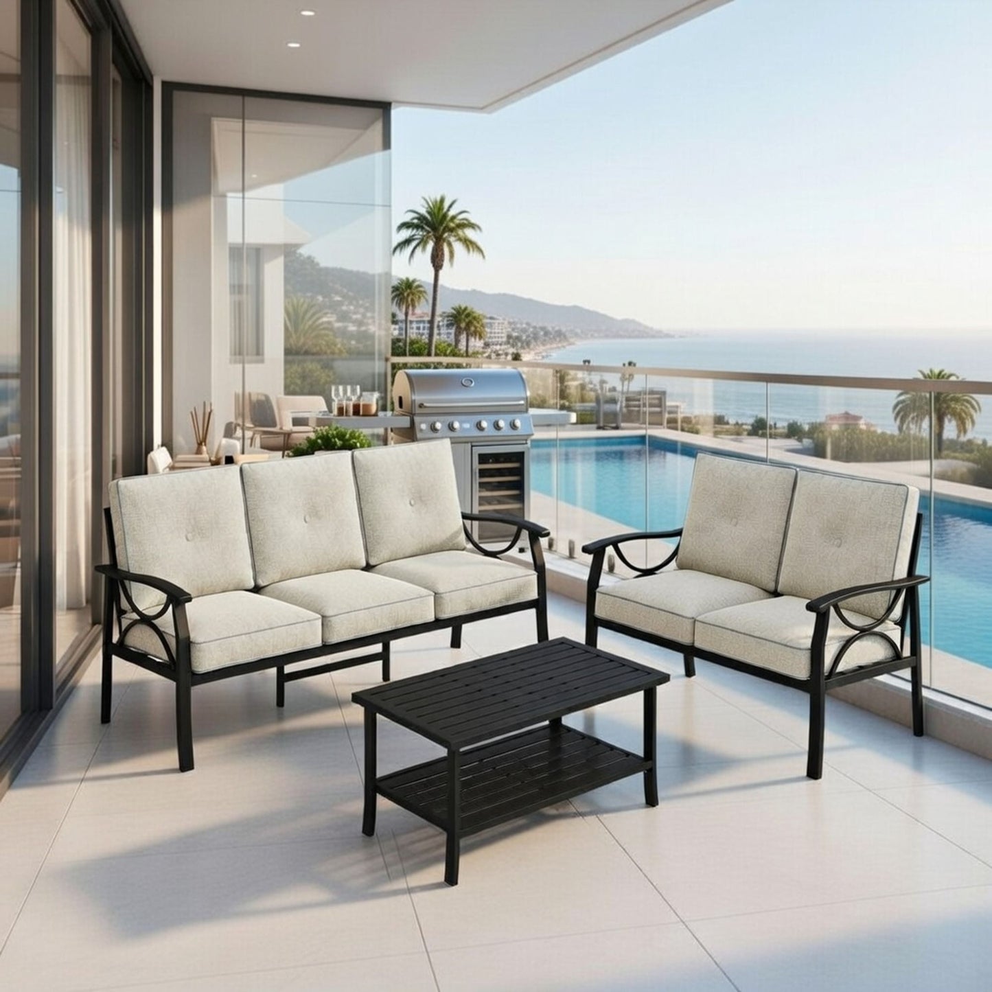 Patio Furniture Set & Coffee Table And Cushions For Backyard