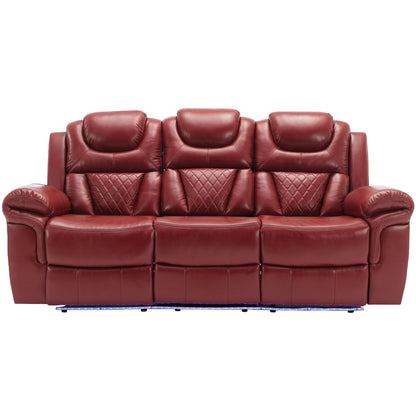 3 Pieces Recliner Sofa Sets Home Theater Seating Manual Recliner Chair With Center Console And LED Light Strip For Living Room