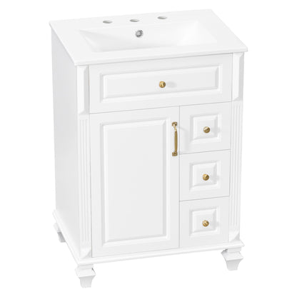 Freestanding Bathroom Vanity With Sink, 3 Drawers & Flip-Out Drawer