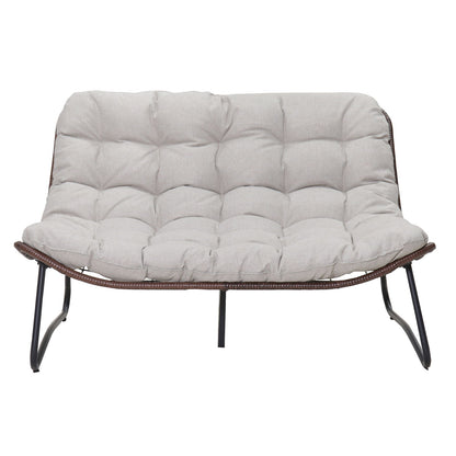 Patio Loveseat Sofa With Extra Thick Tufted Cushion - Brown