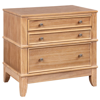 Hazel - 3 Drawer Side Table For Living Room, Hallway, Entryway Solid Wood With Silver Handles - Natural