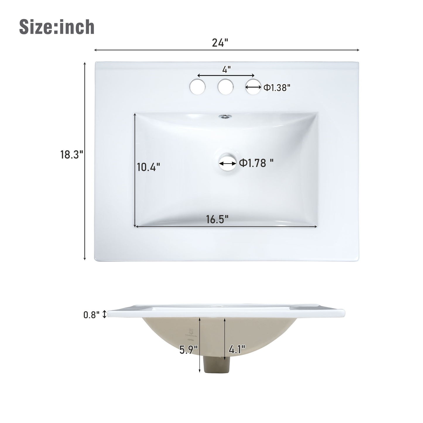 Bathroom Vanity With Integrated Undermount Ceramic Sink, 2 Doors And 1 Drawer, Soft Close Hinges
