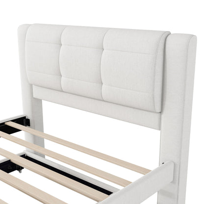 Upholstery Platform Bed With Trundle, Trundle Can Be Flat Or Erected