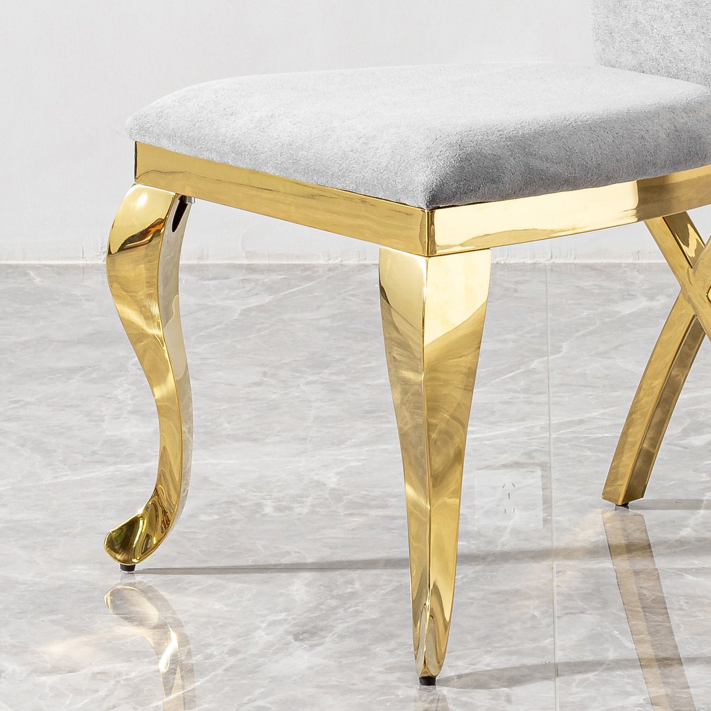 Gorgeous Streamlined High Back Fabric Stainless Steel Dining Chair (Set of 2) - Gold / Gray
