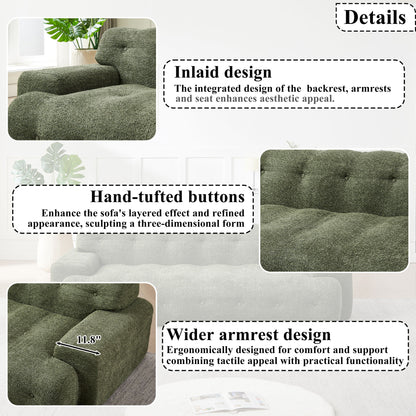 Cloud Series Minimalist Button Tufted Square Arm 3 Seater Sofa