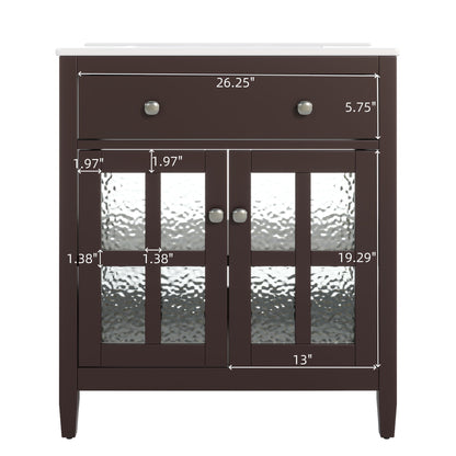 Bathroom Vanity With Ceramic Sink, Adjustable Shelf & Tip Out Tray